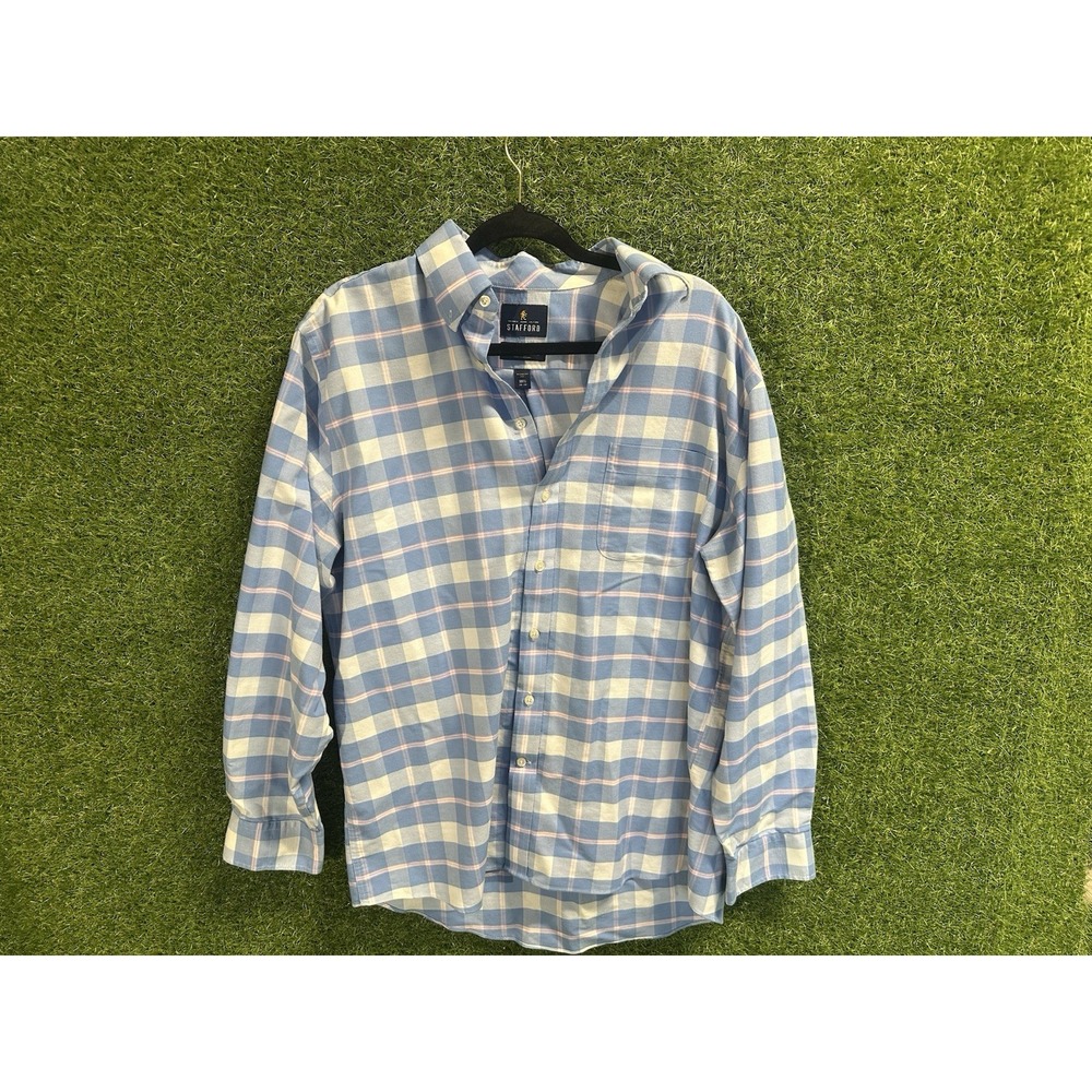 Stafford Men's Regular Fit Dress Shirt 16.5 34/35 Cotton Plaid Button-Down